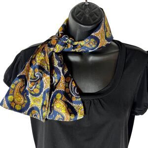 Vintage Paisley Scarf in Blue Yellow Brown Orange 70s Rectangle Retro